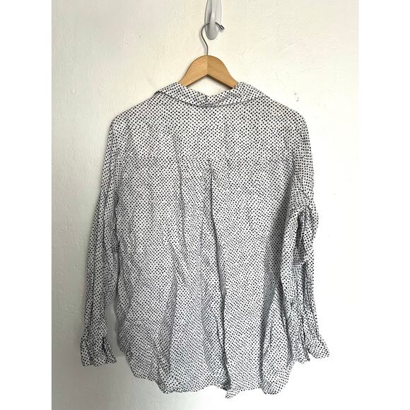 Grayson Shirt Size 4 Large Hearts Linen Button Down Woven White Navy Blue Long - Picture 4 of 4